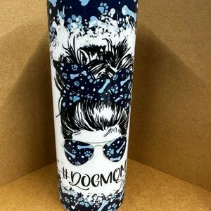 Dog Mom Tumbler with Blue and White Design